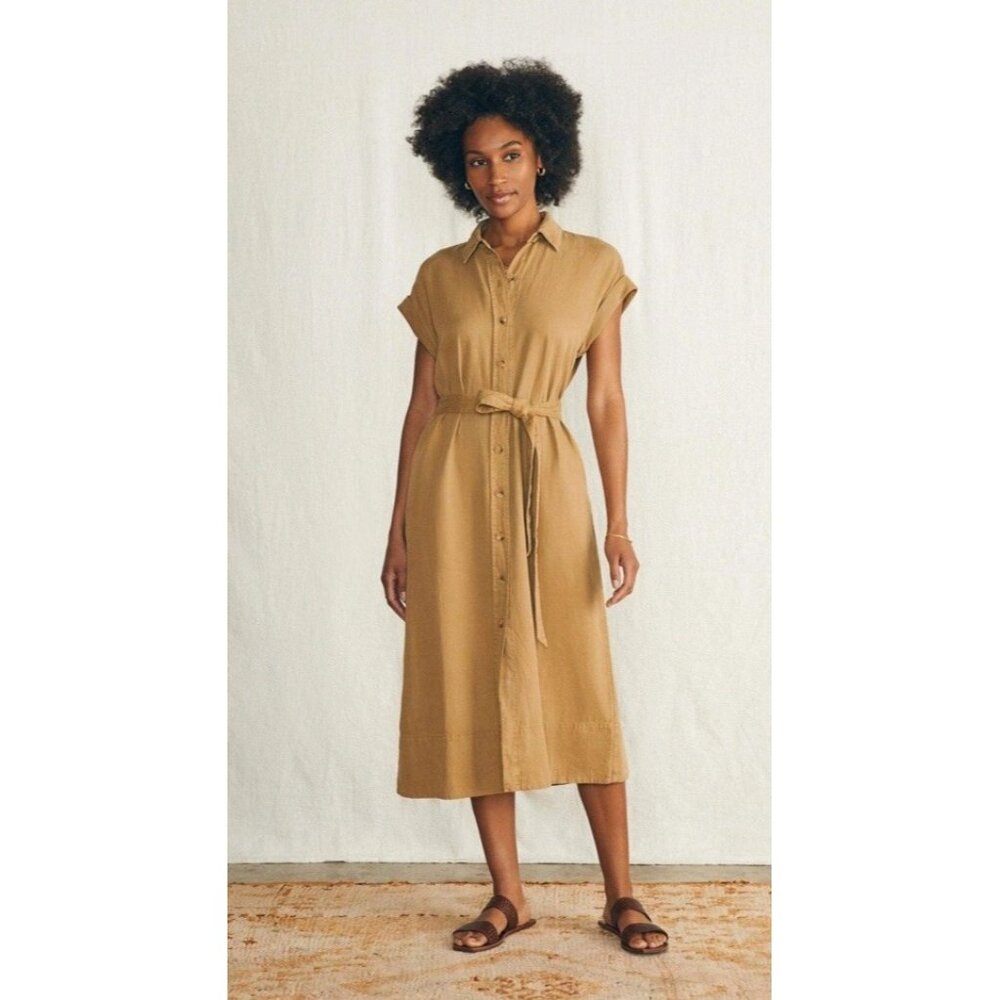 Faherty Arlie Medium Shirt Dress Antique Bronze Midi Long Belted Button Up